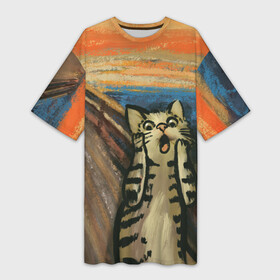 Платье-футболка 3D с принтом Крик котика в Санкт-Петербурге,  |  | Тематика изображения на принте: cat | картина | кот | котик | котики | коты | котэ | кошак | крик | мем | приколы