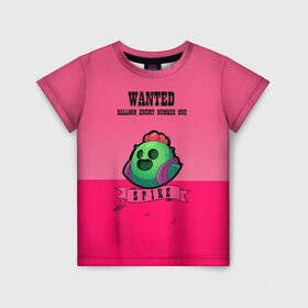 Детская футболка 3D с принтом WANTED Spike в Санкт-Петербурге, 100% гипоаллергенный полиэфир | прямой крой, круглый вырез горловины, длина до линии бедер, чуть спущенное плечо, ткань немного тянется | brawl | brawl stars | smash bros