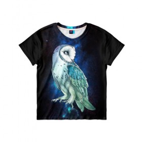 Детская футболка 3D с принтом космическая сова в Санкт-Петербурге, 100% гипоаллергенный полиэфир | прямой крой, круглый вырез горловины, длина до линии бедер, чуть спущенное плечо, ткань немного тянется | owl | галактика | звезды | космос | млечный путь | ночь | птица | сова | филин