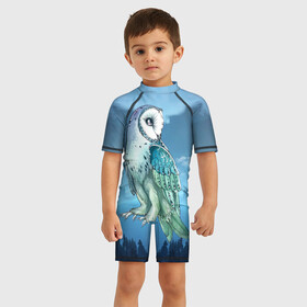 Детский купальный костюм 3D с принтом сова в Санкт-Петербурге, Полиэстер 85%, Спандекс 15% | застежка на молнии на спине | owl | ночь | птица | сова | филин