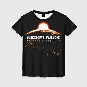 Женская футболка 3D с принтом Nickelback в Санкт-Петербурге, 100% полиэфир ( синтетическое хлопкоподобное полотно) | прямой крой, круглый вырез горловины, длина до линии бедер | dark horse | feed the machine | nickelback | no fixed adress | группы | метал | музыка | никлбэк | рок | хард рок | чед крюгер