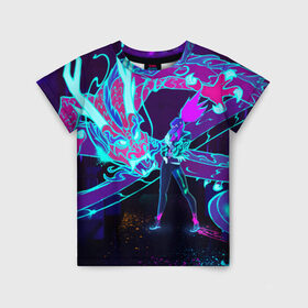 Детская футболка 3D с принтом League Of Legends Neon Dragon в Санкт-Петербурге, 100% гипоаллергенный полиэфир | прямой крой, круглый вырез горловины, длина до линии бедер, чуть спущенное плечо, ткань немного тянется | akali | dragon | kda | league of egends | lol | neon | дракон | неон | персонаж