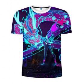Мужская футболка 3D спортивная с принтом League Of Legends Neon Dragon в Санкт-Петербурге, 100% полиэстер с улучшенными характеристиками | приталенный силуэт, круглая горловина, широкие плечи, сужается к линии бедра | akali | dragon | kda | league of egends | lol | neon | дракон | неон | персонаж
