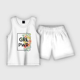 Детская пижама с шортами хлопок с принтом GRL PWR в Санкт-Петербурге,  |  | 8 марта | feminism | girl power | like a girl | venus | весна | женщины | международный женский день | подарок | феминизм