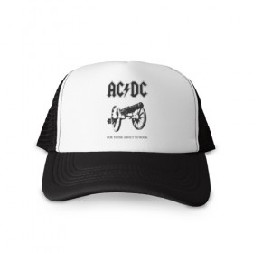 Кепка тракер с сеткой с принтом AC/DC в Санкт-Петербурге, трикотажное полотно; задняя часть — сетка | длинный козырек, универсальный размер, пластиковая застежка | ac dc | acdc | группы | метал | музыка | рок | хард рок | эйси диси | эйсидиси