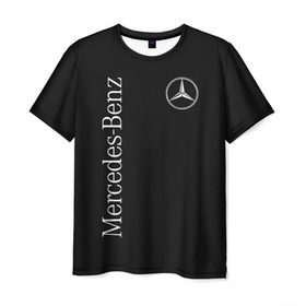 Мужская футболка 3D с принтом MERCEDES-BENZ (2 стороны) в Санкт-Петербурге, 100% полиэфир | прямой крой, круглый вырез горловины, длина до линии бедер | amg | benz | carbon | logo | mercedes | амг | бенз | бенс | бенц | гелик | карбон | лого | мерин | мерс | мерседес | на спине