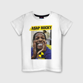 Детская футболка хлопок с принтом A$AP ROCKY в Санкт-Петербурге, 100% хлопок | круглый вырез горловины, полуприлегающий силуэт, длина до линии бедер | Тематика изображения на принте: aap | asap | mob | rap | rocky | testing | асап | банда | моб | раким | реп | роки | рэп | рэпер | тестинг | эйсап | эсап