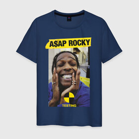 Мужская футболка хлопок с принтом A$AP ROCKY в Санкт-Петербурге, 100% хлопок | прямой крой, круглый вырез горловины, длина до линии бедер, слегка спущенное плечо. | aap | asap | mob | rap | rocky | testing | асап | банда | моб | раким | реп | роки | рэп | рэпер | тестинг | эйсап | эсап