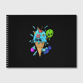 Альбом для рисования с принтом Мороженое Монстр в Санкт-Петербурге, 100% бумага
 | матовая бумага, плотность 200 мг. | candy | ice cream | marshmallow | monster | monsters | oreo | sweets | zombie | зомби | леденец | леденцы | маршмеллоу | монстр | монстры | мороженое | орео | сладости