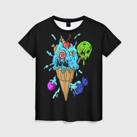 Женская футболка 3D с принтом Мороженое Монстр в Санкт-Петербурге, 100% полиэфир ( синтетическое хлопкоподобное полотно) | прямой крой, круглый вырез горловины, длина до линии бедер | candy | ice cream | marshmallow | monster | monsters | oreo | sweets | zombie | зомби | леденец | леденцы | маршмеллоу | монстр | монстры | мороженое | орео | сладости