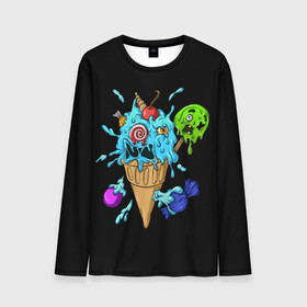 Мужской лонгслив 3D с принтом Мороженое Монстр в Санкт-Петербурге, 100% полиэстер | длинные рукава, круглый вырез горловины, полуприлегающий силуэт | candy | ice cream | marshmallow | monster | monsters | oreo | sweets | zombie | зомби | леденец | леденцы | маршмеллоу | монстр | монстры | мороженое | орео | сладости