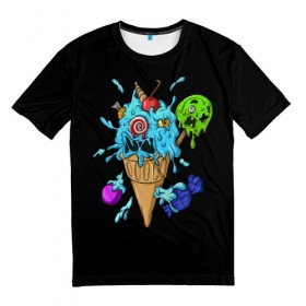 Мужская футболка 3D с принтом Мороженое Монстр в Санкт-Петербурге, 100% полиэфир | прямой крой, круглый вырез горловины, длина до линии бедер | candy | ice cream | marshmallow | monster | monsters | oreo | sweets | zombie | зомби | леденец | леденцы | маршмеллоу | монстр | монстры | мороженое | орео | сладости