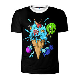 Мужская футболка 3D спортивная с принтом Мороженое Монстр в Санкт-Петербурге, 100% полиэстер с улучшенными характеристиками | приталенный силуэт, круглая горловина, широкие плечи, сужается к линии бедра | Тематика изображения на принте: candy | ice cream | marshmallow | monster | monsters | oreo | sweets | zombie | зомби | леденец | леденцы | маршмеллоу | монстр | монстры | мороженое | орео | сладости