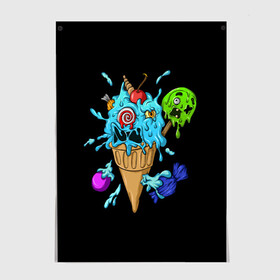 Постер с принтом Мороженое Монстр в Санкт-Петербурге, 100% бумага
 | бумага, плотность 150 мг. Матовая, но за счет высокого коэффициента гладкости имеет небольшой блеск и дает на свету блики, но в отличии от глянцевой бумаги не покрыта лаком | candy | ice cream | marshmallow | monster | monsters | oreo | sweets | zombie | зомби | леденец | леденцы | маршмеллоу | монстр | монстры | мороженое | орео | сладости