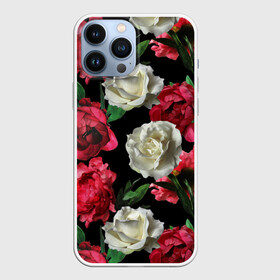 Чехол для iPhone 13 Pro Max с принтом Розы в Санкт-Петербурге,  |  | f | flora | flowers | greens | leaves | nature | ornament | patterns | petals | red | roses | style | white | youth | белые | зелень | иллюстрация | красные | лепестки | листья | мода | молодежная | орнамент | природа | розовые | розы | стиль | узоры | фл