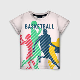 Детская футболка 3D с принтом Баскетбол в Санкт-Петербурге, 100% гипоаллергенный полиэфир | прямой крой, круглый вырез горловины, длина до линии бедер, чуть спущенное плечо, ткань немного тянется | баскет | баскетбол | вип | дизайн | люди | мяч | новинка | спорт | спортсмен | топ | тренд | человек