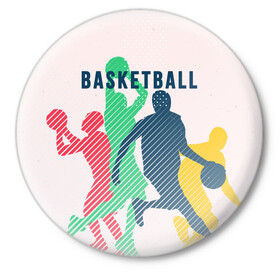Значок с принтом Баскетбол в Санкт-Петербурге,  металл | круглая форма, металлическая застежка в виде булавки | баскет | баскетбол | вип | дизайн | люди | мяч | новинка | спорт | спортсмен | топ | тренд | человек