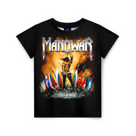 Детская футболка 3D с принтом Manowar в Санкт-Петербурге, 100% гипоаллергенный полиэфир | прямой крой, круглый вырез горловины, длина до линии бедер, чуть спущенное плечо, ткань немного тянется | heavy metal | manowar | power metal | группы | метал | музыка | пауэр метал | рок | хеви метал