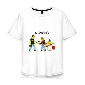 Мужская футболка хлопок Oversize с принтом Nirvana в стиле simpsons в Санкт-Петербурге, 100% хлопок | свободный крой, круглый ворот, “спинка” длиннее передней части | nirvana | simpsons | барабаны | басы | гитара | курт | курт кобейн | музыканты | мультик | нирвана | рок | симпсоны