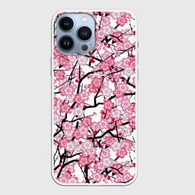 Чехол для iPhone 13 Pro Max с принтом Сакура в Санкт-Петербурге,  |  | blossoms | cherry | flower | pink | sakura | spring | white | абстракция | белые | весна | ветки | вишня | графика | иллюстрация | картинка | лепестки | мода | молодежная | орнамент | природа | рисунок | розовые | сакура