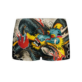 Мужские трусы 3D с принтом Dsquared tattoo DRAGON в Санкт-Петербурге, 50% хлопок, 50% полиэстер | классическая посадка, на поясе мягкая тканевая резинка | Тематика изображения на принте: dsquared tattoo | тату | татуировки