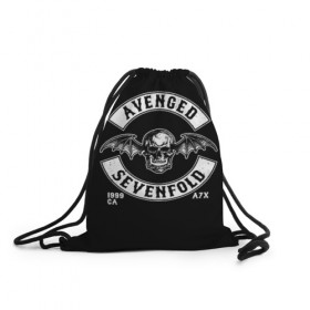 Рюкзак-мешок 3D с принтом Avenged Sevenfold в Санкт-Петербурге, 100% полиэстер | плотность ткани — 200 г/м2, размер — 35 х 45 см; лямки — толстые шнурки, застежка на шнуровке, без карманов и подкладки | Тематика изображения на принте: a7x | avenged sevenfold | heavy metal | metal | группы | метал | музыка | прогрессивный метал | рок | хард рок | хэви метал