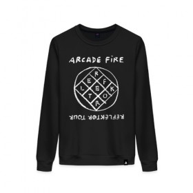 Женский свитшот хлопок с принтом Arcade Fire в Санкт-Петербурге, 100% хлопок | прямой крой, круглый вырез, на манжетах и по низу широкая трикотажная резинка  | Тематика изображения на принте: 