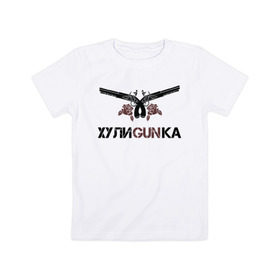 Детская футболка хлопок с принтом Хулиганка в Санкт-Петербурге, 100% хлопок | круглый вырез горловины, полуприлегающий силуэт, длина до линии бедер | красный | новый | пистолет | пистолеты | рисунок | розы | топ | хулиган | хулиганка | черный