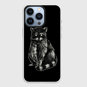 Чехол для iPhone 13 Pro с принтом Енот в Санкт-Петербурге,  |  | гладкая шерсть | енот | енот полоскун | енотик полосатый | животное | лесной | милый | минимализм | полосатый хвост | черно белый