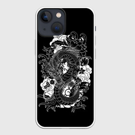 Чехол для iPhone 13 mini с принтом Дракон в Санкт-Петербурге,  |  | anc | animal | dragon | japan | japanese | legend | myth | symbol | волны | графика | дракон | древний | животное | злой | иллюстрация | картинка | легенда | миф | мода | молодежная | орнамент | рисунок | символ | стиль | тату