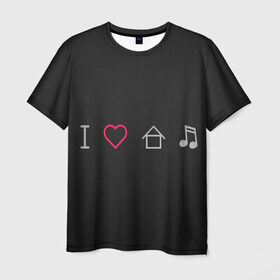 Мужская футболка 3D с принтом Музыка Спасет Мир Любовь в Санкт-Петербурге, 100% полиэфир | прямой крой, круглый вырез горловины, длина до линии бедер | быть | дом | любимым | любить | люблю | мир | музыка | спасет