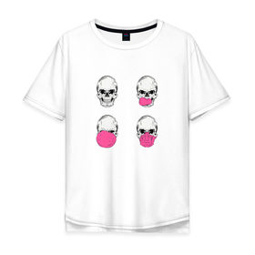 Мужская футболка хлопок Oversize с принтом Skull With Bubble Gum в Санкт-Петербурге, 100% хлопок | свободный крой, круглый ворот, “спинка” длиннее передней части | 