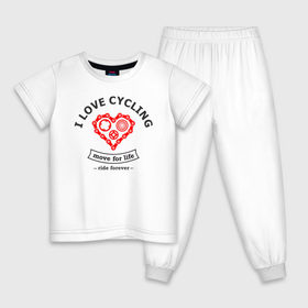 Детская пижама хлопок с принтом I LOVE CYCLING в Санкт-Петербурге, 100% хлопок |  брюки и футболка прямого кроя, без карманов, на брюках мягкая резинка на поясе и по низу штанин
 | forever | move | ride | байк | велик | велосипед | велоспорт | движение | звёздочка | любовь | сердце | цепь | шестерня