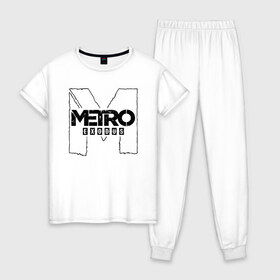 Женская пижама хлопок с принтом METRO EXODUS в Санкт-Петербурге, 100% хлопок | брюки и футболка прямого кроя, без карманов, на брюках мягкая резинка на поясе и по низу штанин | 