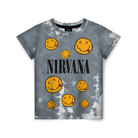 Детская футболка 3D с принтом NIRVANA в Санкт-Петербурге, 100% гипоаллергенный полиэфир | прямой крой, круглый вырез горловины, длина до линии бедер, чуть спущенное плечо, ткань немного тянется | nirvana | альтернативный рок | гранж | группа | курт кобейн | логотип нирвана | музыка | нирвана | песни | рок