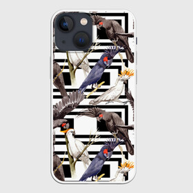 Чехол для iPhone 13 mini с принтом Попугаи какаду в Санкт-Петербурге,  |  | birds | bri | cockatoo | exotic | jungle | palm | parrots | tropical | акварель | геометрический | графика | джунгли | иллюстрация | картинка | мода | молодежная | орнамент | пальмы | попугаи | птицы | рисунок | стиль