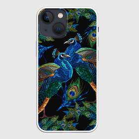 Чехол для iPhone 13 mini с принтом Павлины в Санкт-Петербурге,  |  | birds | exotic | jungle | pal | peacocks | tropical | акварель | ветки | вышивка | геометрический | графика | джунгли | иллюстрация | картинка | мода | молодежная | орнамент | павлины | пальмы | перья | птицы | рисунок