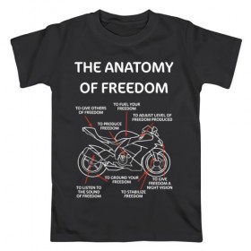 Мужская футболка хлопок с принтом The anatomy of freedom в Санкт-Петербурге, 100% хлопок | прямой крой, круглый вырез горловины, длина до линии бедер, слегка спущенное плечо. | анатомия | байкер | колёса | мотоцикл | свобода | скорость | схема