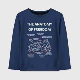 Детский лонгслив хлопок с принтом The anatomy of freedom в Санкт-Петербурге, 100% хлопок | круглый вырез горловины, полуприлегающий силуэт, длина до линии бедер | Тематика изображения на принте: анатомия | байкер | колёса | мотоцикл | свобода | скорость | схема