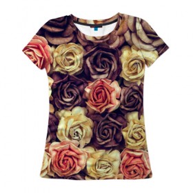 Женская футболка 3D с принтом Шоколадные розы в Санкт-Петербурге, 100% полиэфир ( синтетическое хлопкоподобное полотно) | прямой крой, круглый вырез горловины, длина до линии бедер | бабушке | девочке | девушке | дочке | желтые цветы | женщине | маме | подруге | природа | розовые цветы | розы | сестре | теще | тюльпаны | цветы
