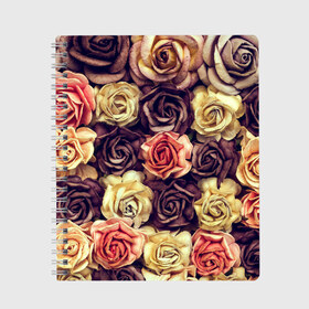 Тетрадь с принтом Шоколадные розы в Санкт-Петербурге, 100% бумага | 48 листов, плотность листов — 60 г/м2, плотность картонной обложки — 250 г/м2. Листы скреплены сбоку удобной пружинной спиралью. Уголки страниц и обложки скругленные. Цвет линий — светло-серый
 | бабушке | девочке | девушке | дочке | желтые цветы | женщине | маме | подруге | природа | розовые цветы | розы | сестре | теще | тюльпаны | цветы