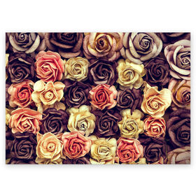 Поздравительная открытка с принтом Шоколадные розы в Санкт-Петербурге, 100% бумага | плотность бумаги 280 г/м2, матовая, на обратной стороне линовка и место для марки
 | бабушке | девочке | девушке | дочке | желтые цветы | женщине | маме | подруге | природа | розовые цветы | розы | сестре | теще | тюльпаны | цветы
