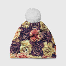 Шапка 3D c помпоном с принтом Шоколадные розы в Санкт-Петербурге, 100% полиэстер | универсальный размер, печать по всей поверхности изделия | бабушке | девочке | девушке | дочке | желтые цветы | женщине | маме | подруге | природа | розовые цветы | розы | сестре | теще | тюльпаны | цветы