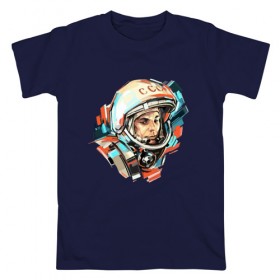 Мужская футболка хлопок с принтом Гагарин в Санкт-Петербурге, 100% хлопок | прямой крой, круглый вырез горловины, длина до линии бедер, слегка спущенное плечо. | 12 апреля | астронавт | вселенная | день космонавтики | звезды | космонавт | космос | луна | планета | поехали | полет | ссср | юрий