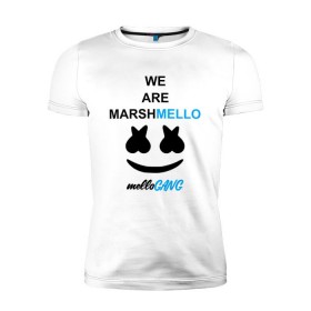 Мужская футболка премиум с принтом Marshmello (MELLOGANG) в Санкт-Петербурге, 92% хлопок, 8% лайкра | приталенный силуэт, круглый вырез ворота, длина до линии бедра, короткий рукав | Тематика изображения на принте: christopher comstock | dj | marshmello | mellogang | music | диджей | клубная музыка | клубняк | крис комсток | логотип | маршмеллоу | музыка