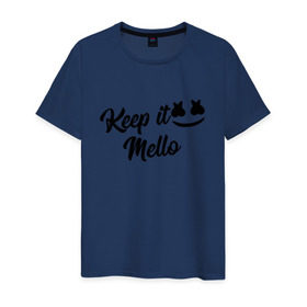 Мужская футболка хлопок с принтом Keep it Mello (Marshmello) в Санкт-Петербурге, 100% хлопок | прямой крой, круглый вырез горловины, длина до линии бедер, слегка спущенное плечо. | christopher comstock | dj | keep | keep it mello | marshmello | mello | music | диджей | клубная музыка | клубняк | крис комсток | логотип | маршмеллоу | музыка