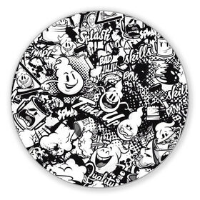 Коврик круглый с принтом Черно-Белое Граффити в Санкт-Петербурге, резина и полиэстер | круглая форма, изображение наносится на всю лицевую часть | street art | арт | банка | белый | кисти | краска | надпись | роспись | стена | стикербомбинг | улица | черный