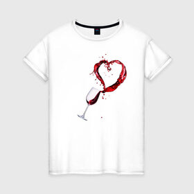 Женская футболка хлопок с принтом Винишко в сердце у меня в Санкт-Петербурге, 100% хлопок | прямой крой, круглый вырез горловины, длина до линии бедер, слегка спущенное плечо | love | wine | бокал | вино | винцо | любовь | сердце | фужер