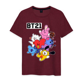 Мужская футболка хлопок с принтом BT21 Mascots в Санкт-Петербурге, 100% хлопок | прямой крой, круглый вырез горловины, длина до линии бедер, слегка спущенное плечо. | bangtan boys | bt21mascots | bts | chimmy | cooky | koya | mang | rj | shooky | tata | van