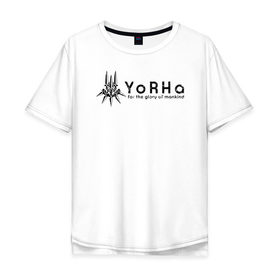 Мужская футболка хлопок Oversize с принтом YoRHa Logo в Санкт-Петербурге, 100% хлопок | свободный крой, круглый ворот, “спинка” длиннее передней части | Тематика изображения на принте: nier automata | nier automata logo | yorha